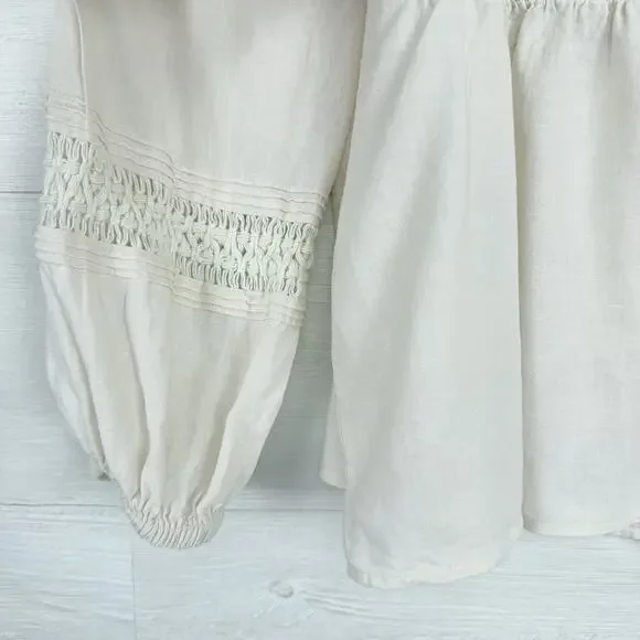Madewell Peasant Top XS Ivory Linen-Blend Pintuck Boho Bubble Sleeves Babydoll - Picture 5 of 15